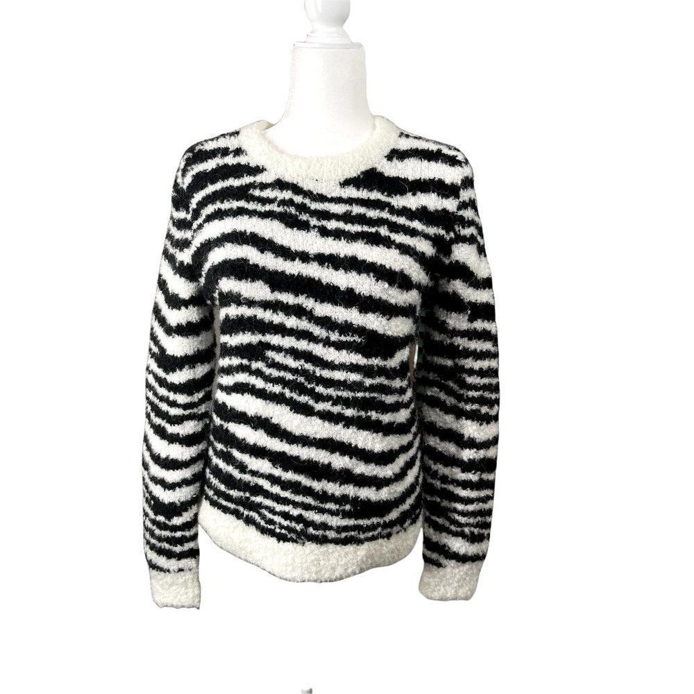 Women's J.CREW Boucle Zebra Pullover Alpaca Blend Sweater Small